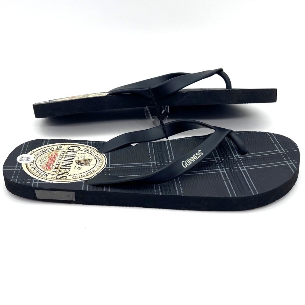 Guinness Flip Flops Black Plaid Pattern Men Size M 8/9 Rubber Casual Sandals - Picture 7 of 10